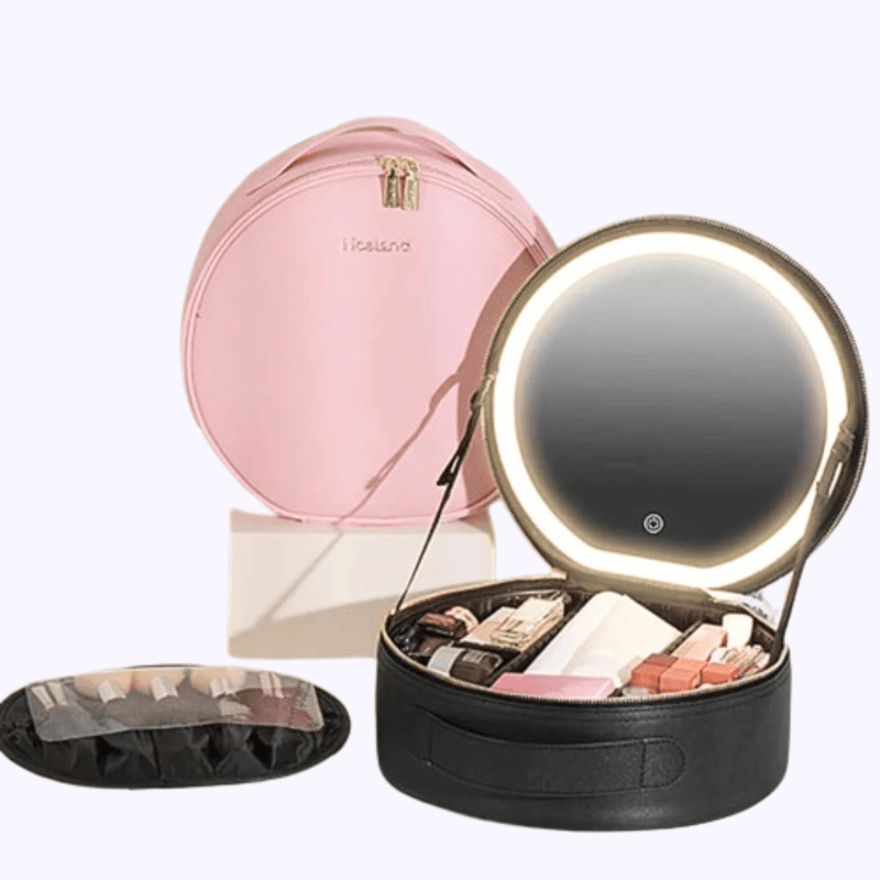 Estojo de Maquiagem GlamBox Multifuncional com Espelho LED